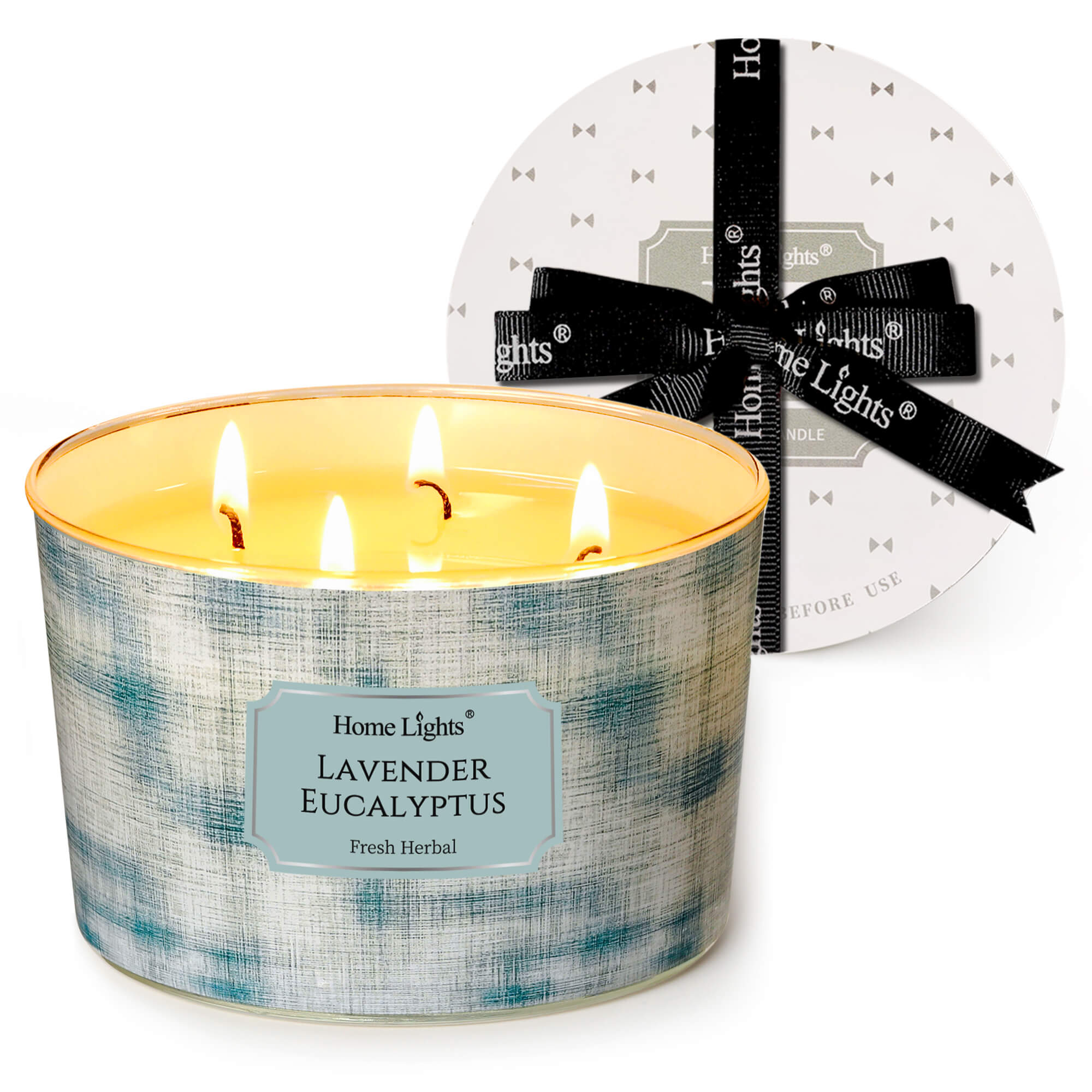 Picture of HomeLights Soy Wax Candles for Home Scented, 4-Wick Candles in Lavender Eucalyptus Scented, Aromatherapy Candles Gift for Parties, Relaxing, Scandinavian Minimalist Design, 18oz