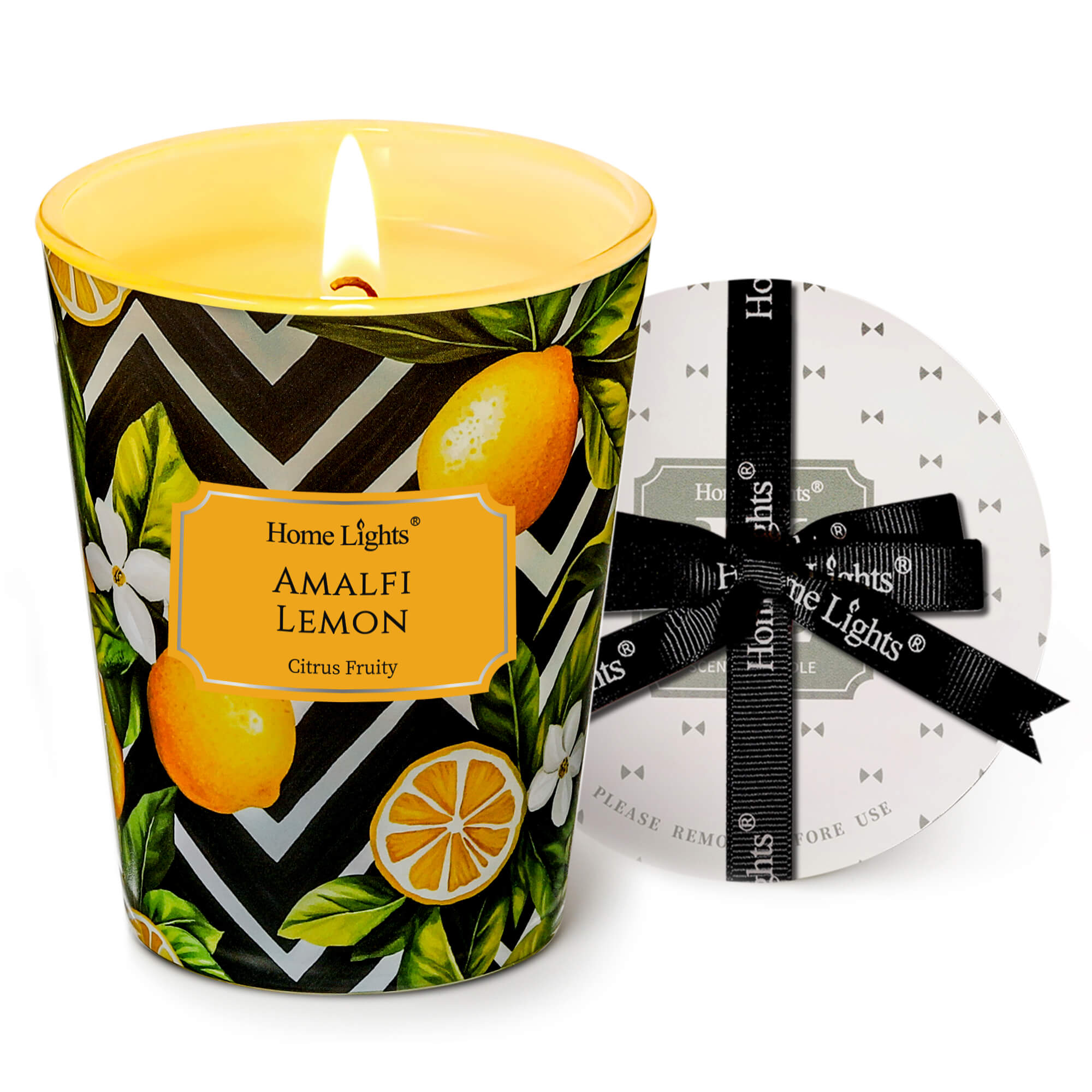 Picture of HomeLights Large jar Candle | 1-Wick Long-Lasting Scented Candles, 6.7oz Natural Soy Wax Candle for Home Scented, Eclectic Mixed Styles Gifts for Women & Men, Amalfi Lemon