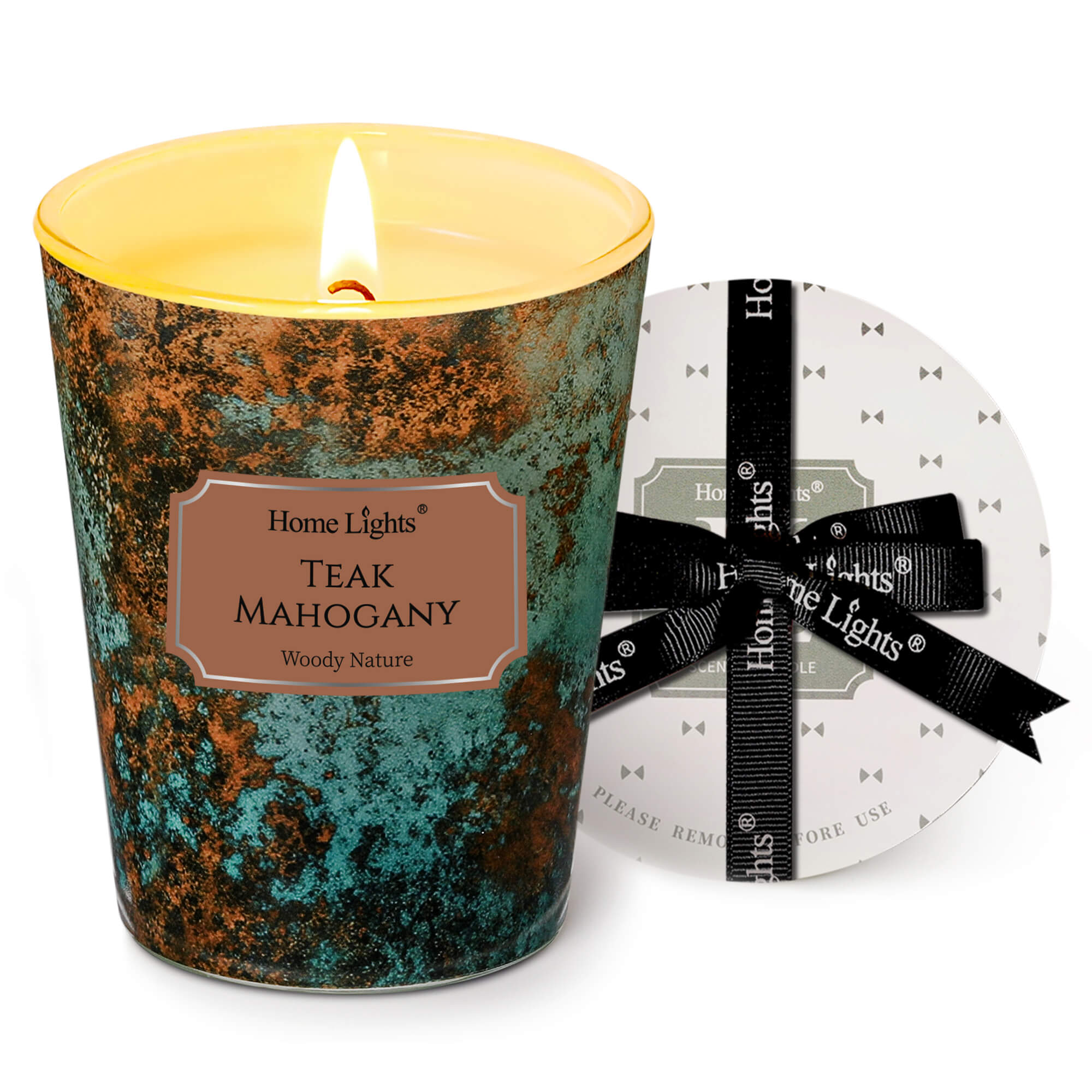 Picture of HomeLights Large jar Candle | 1-Wick Long-Lasting Scented Candles, 6.7oz Natural Soy Wax Candle for Home Scented, Industrial Chic Gifts for Women & Men, Teak Mahogany